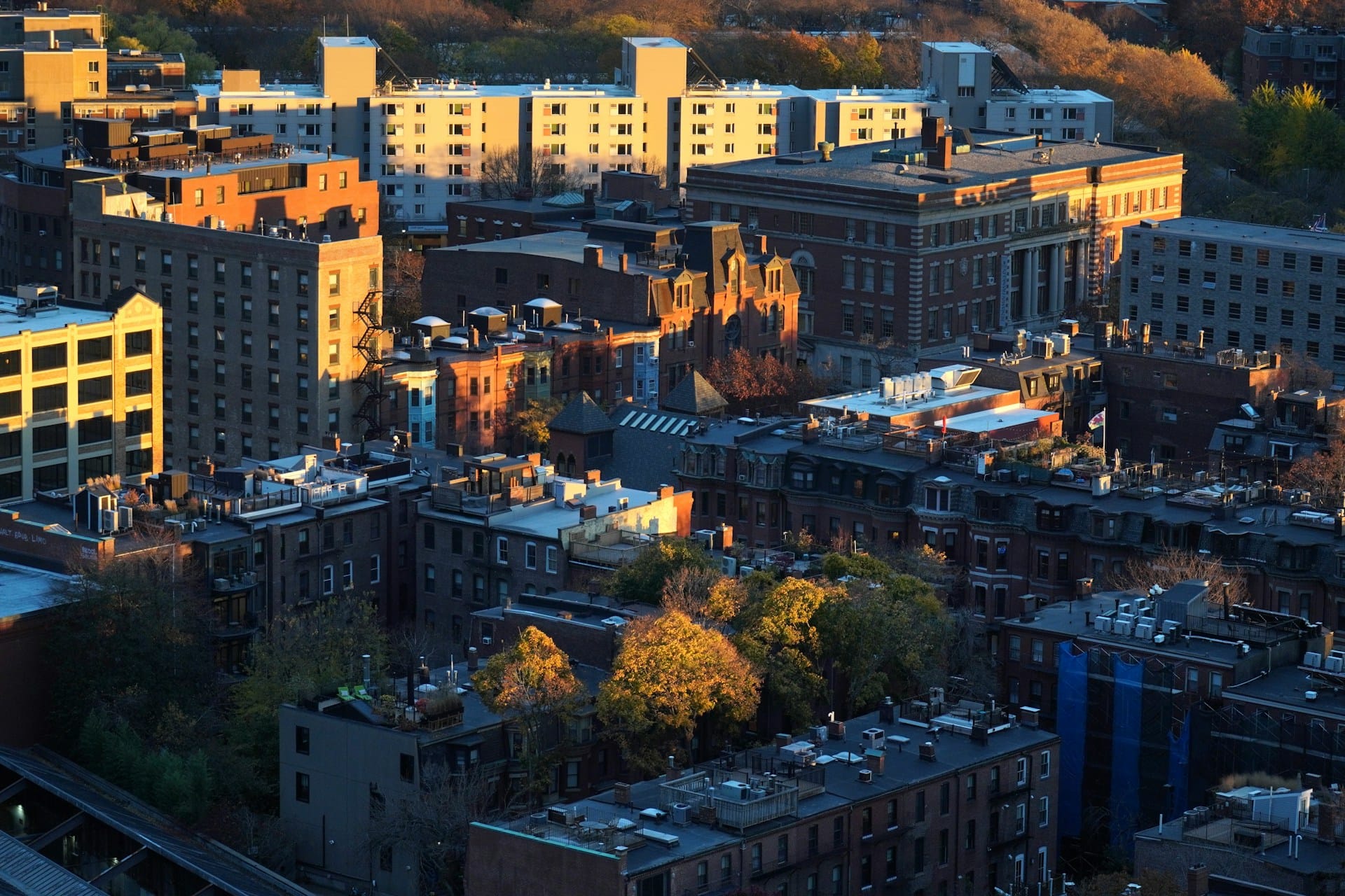 Boston rooftops in warm evening light