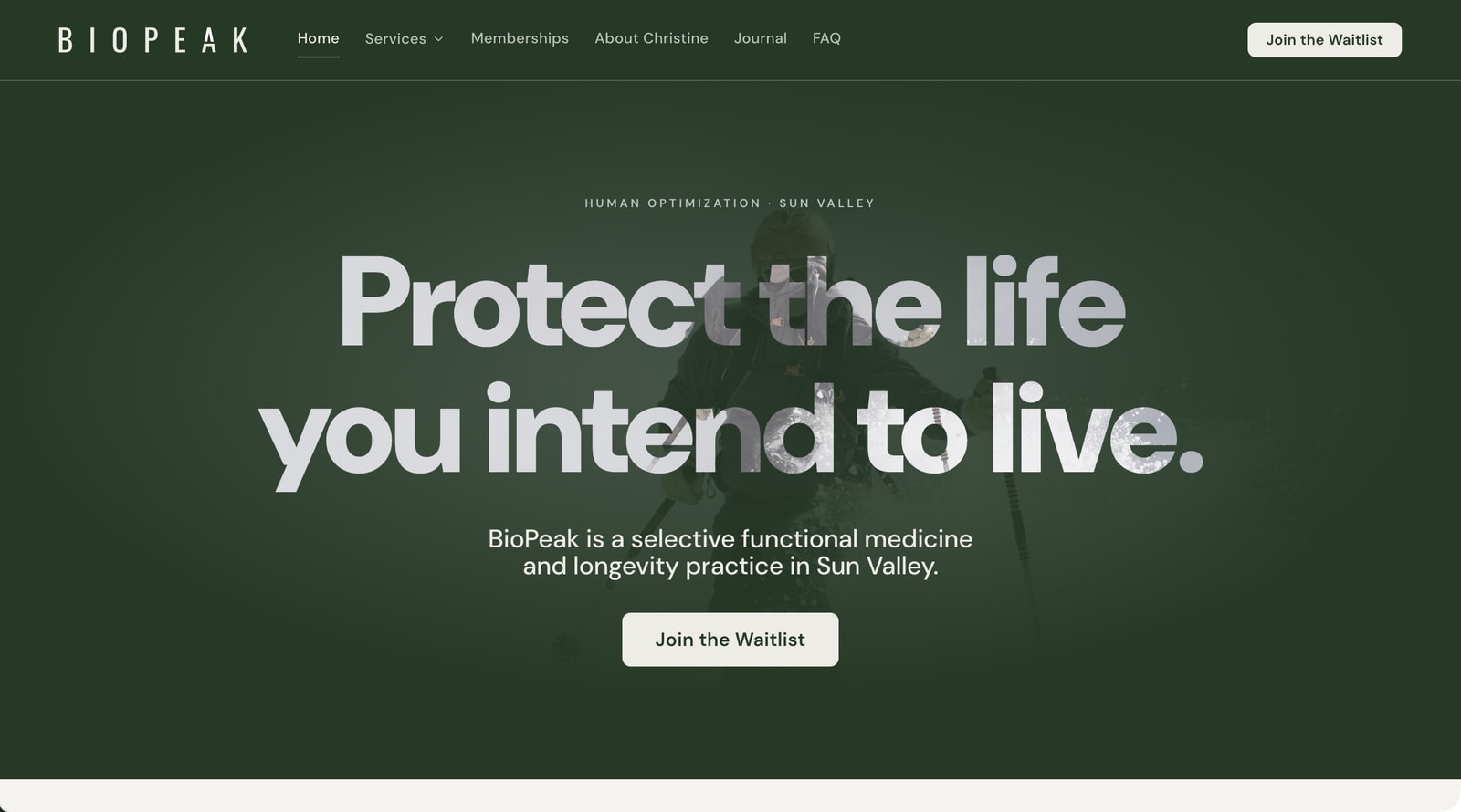 BioPeak homepage, hand-coded, 2026.