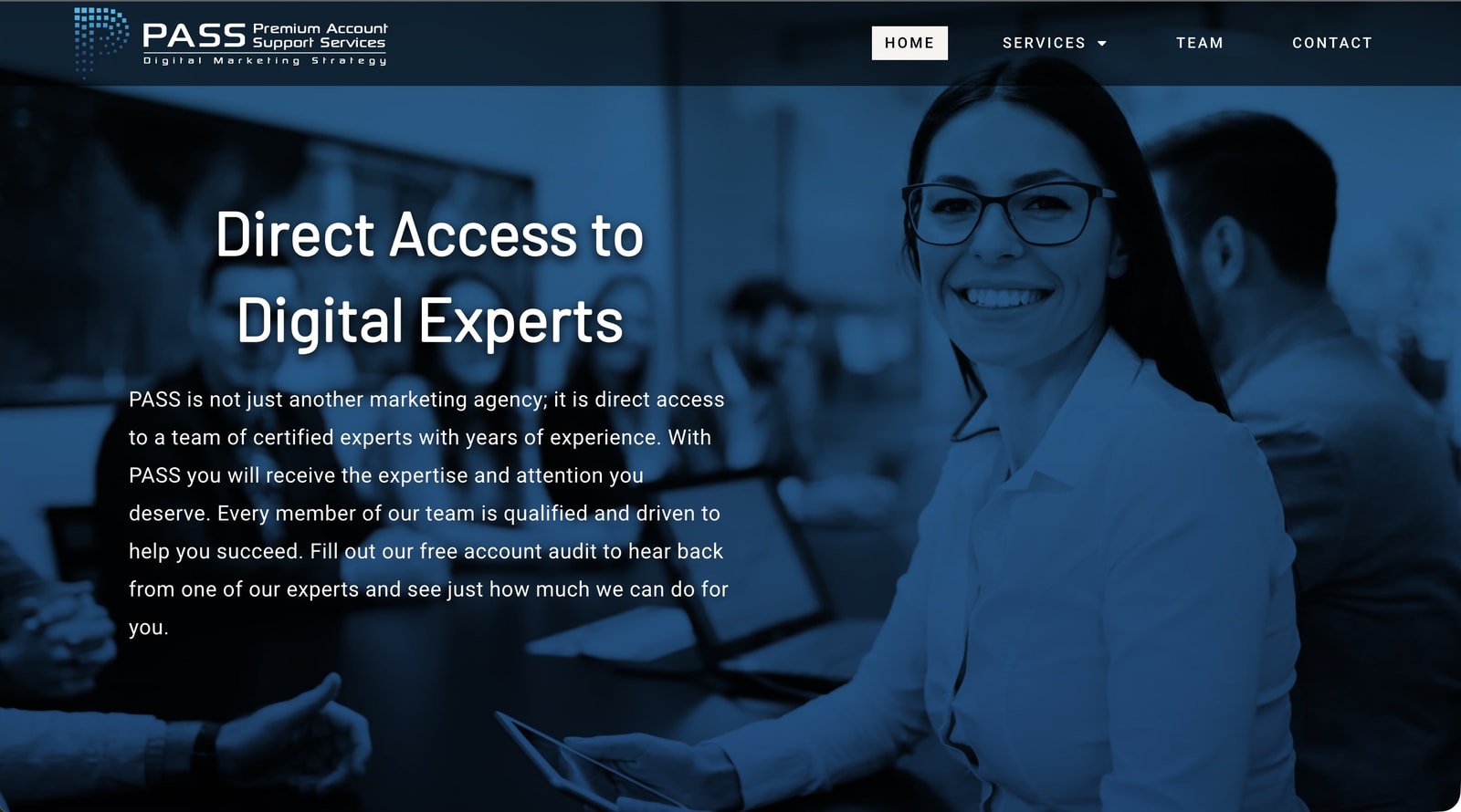 PASS homepage, built 2022 in WordPress with Elementor.