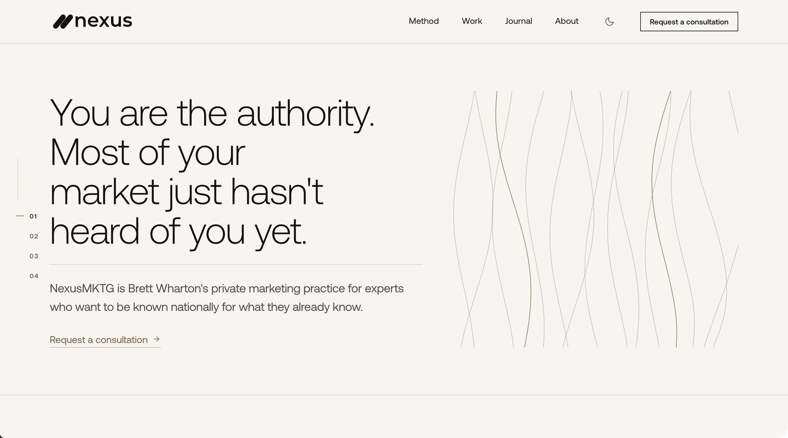 NexusMKTG homepage, hand-coded, 2026.